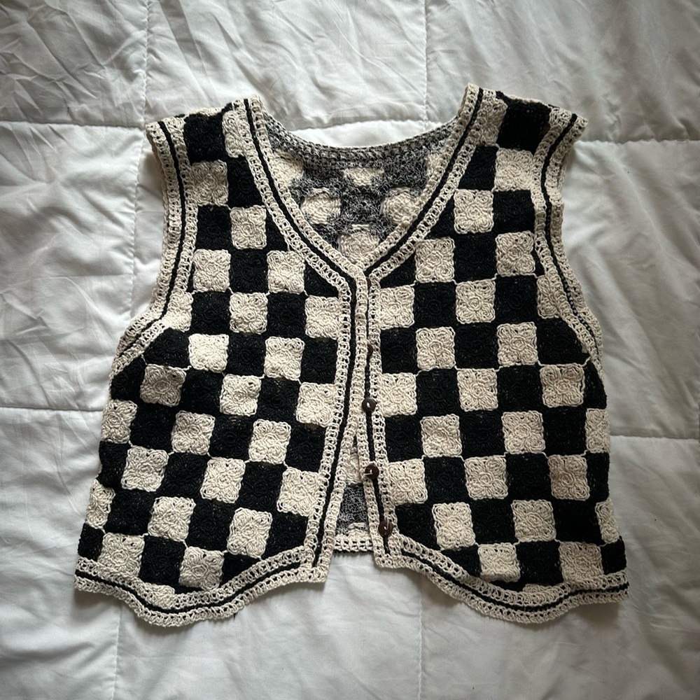 Checkered Crocheted Vest